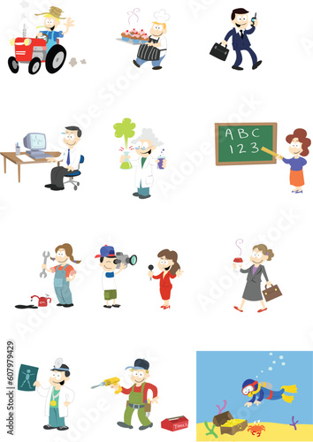 A collection of vector characters in various professions.     Note: A second version of this design is availabe which includes backgrounds.