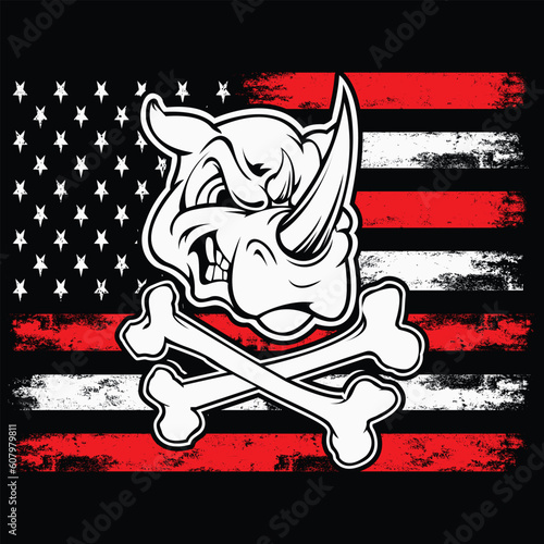 Rhinoceros vector and vintage American flag , 4th of July file