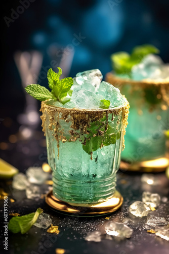 classic delicious sparkly edible glitter mint julep cocktail. AI generative