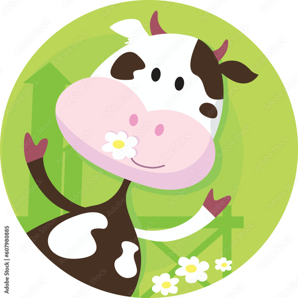 Vector illustration of funny cow on the meadow. Vector illustration of funny cow on the meadow.