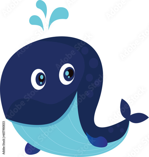 Vector Illustration of happy cartoon ocean whale with water splash.