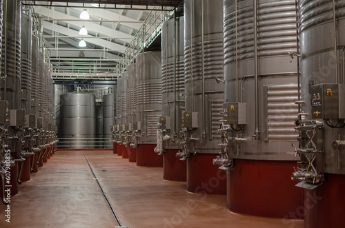 Obraz na plátně Wine fermentation plant in a winery in La Rioja