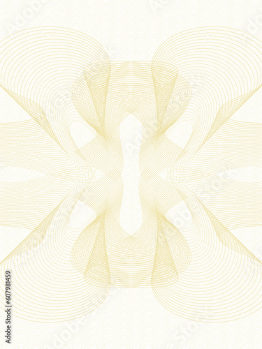 Golden ornamental watermark, zigzag pattern. Elegant guilloche. Line art design. Vector abstract background, subtle curves. Empty template for blank, certificate, diploma, passport. A4 page. AI format