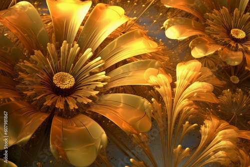golden flowers in full bloom. AI generative