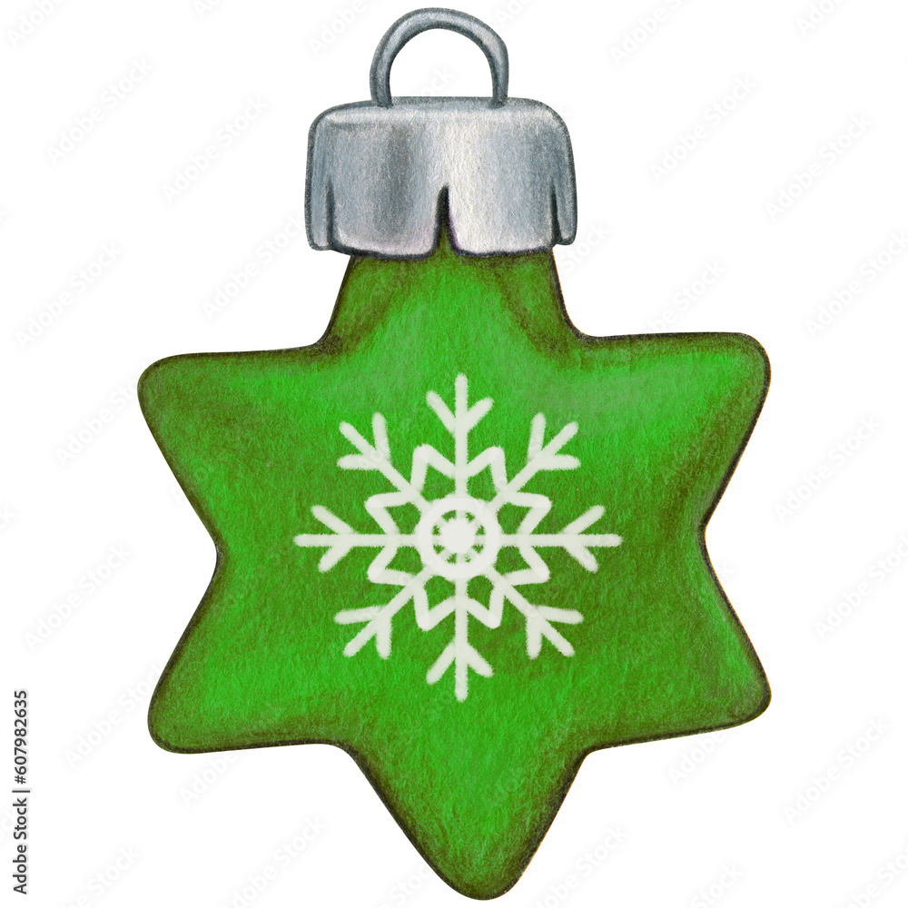 Watercolor hand drawn christmas tree star shaped decoration