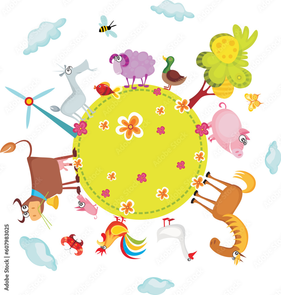 Naklejka premium vector illustration of a cute farm set