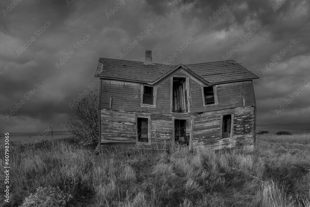 Old home on the prairie in black and white Old home on the prairie in black and white