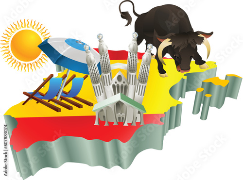 An illustration of some Spanish tourist attractions in Spain.