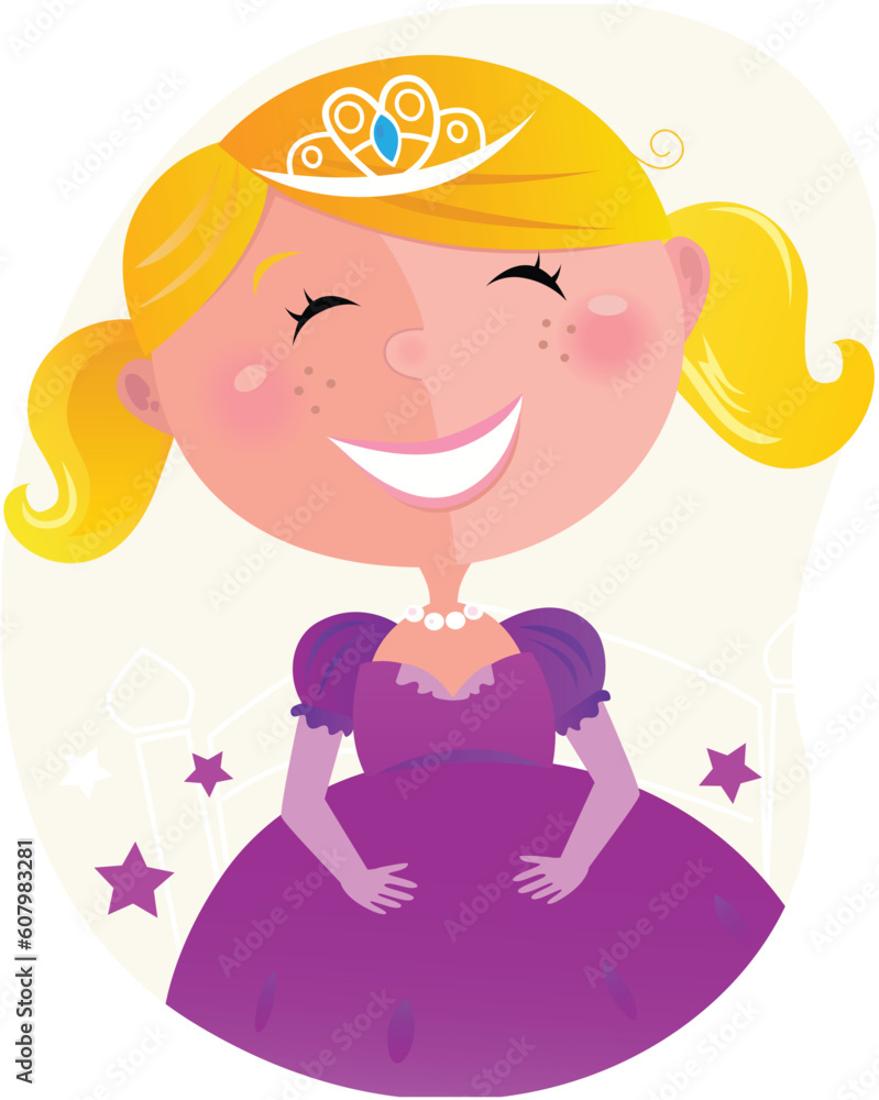 Vector cartoon illustration of small pink princess. Vector cartoon illustration of small pink princess.