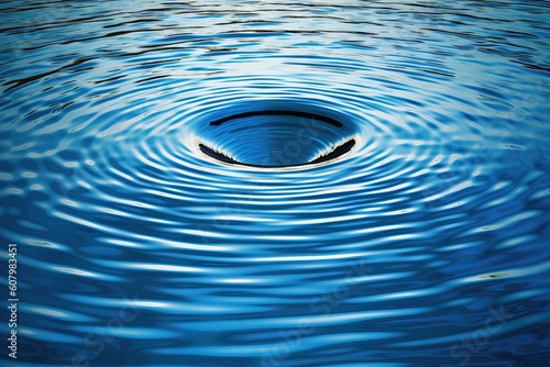concentric circle waves on blue fresh sea water surface.