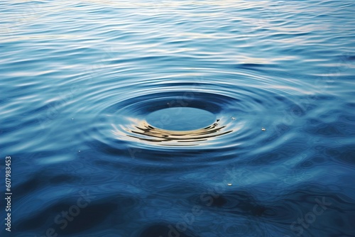 concentric circle waves on blue fresh sea water surface.