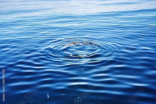 concentric circle waves on blue fresh sea water surface.