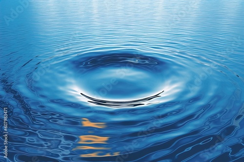 concentric circle waves on blue fresh sea water surface.