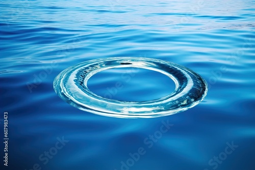 concentric circle waves on blue fresh sea water surface.