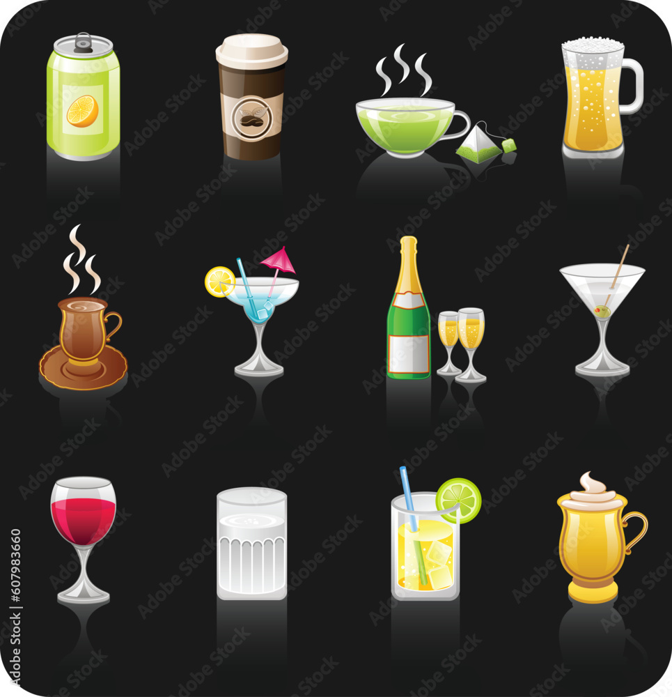 Drinks black icon set Drinks black icon set