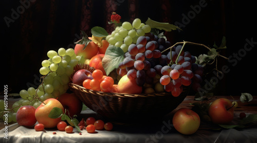 Basket with fruits and berries, Fruits and berries, Generative AI