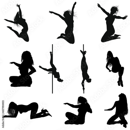 Collection of different erotic silhouettes. Vector illustration.