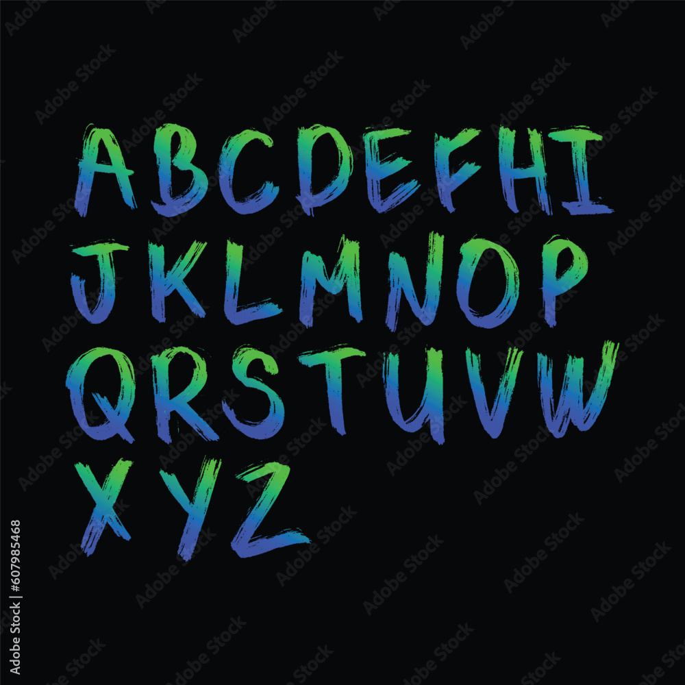 vector gradient alphabet, set of letters, hand drawn letters