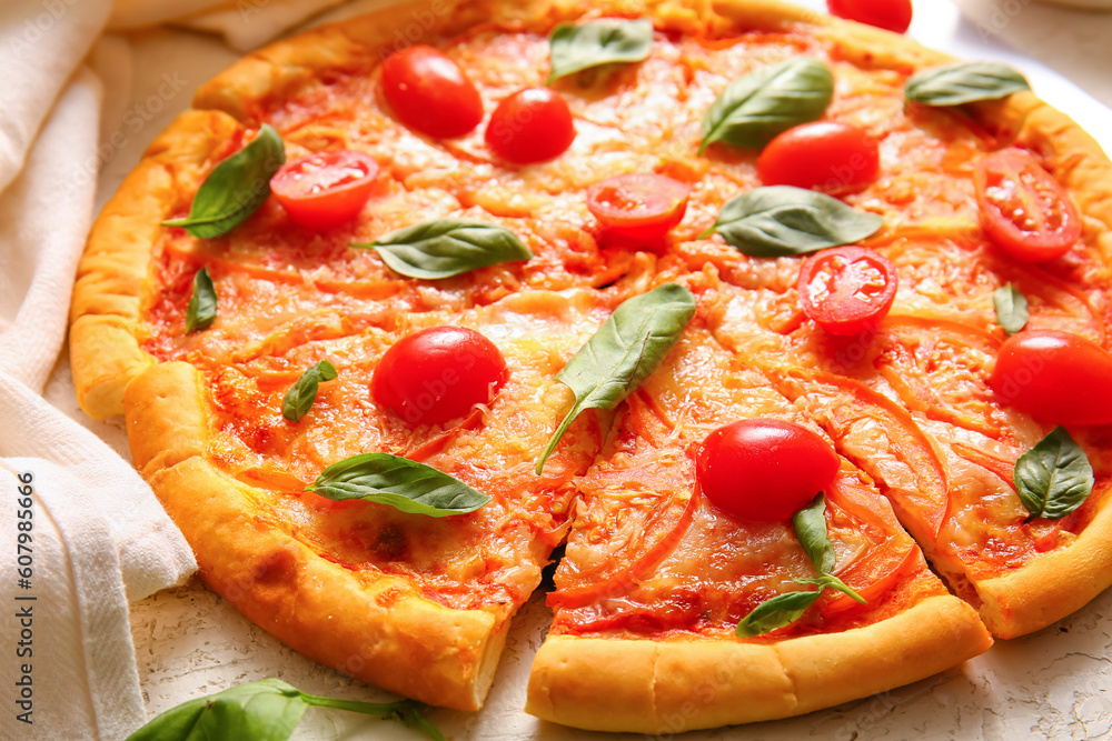 Tasty pizza margarita on white background, closeup Tasty pizza margarita on white background, closeup