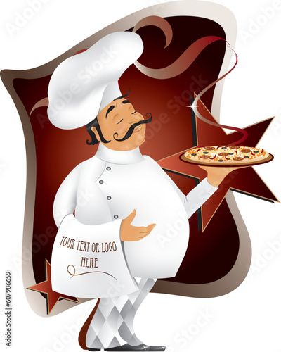Chef with pizza design,you can place your text or logo on towel