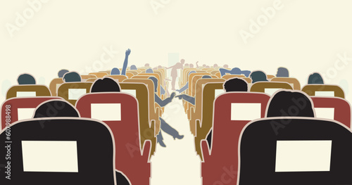 Editable vector illustration of passengers in an airplane