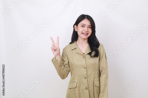 Attractive Young government worker showing two fingers © SetianingDyah