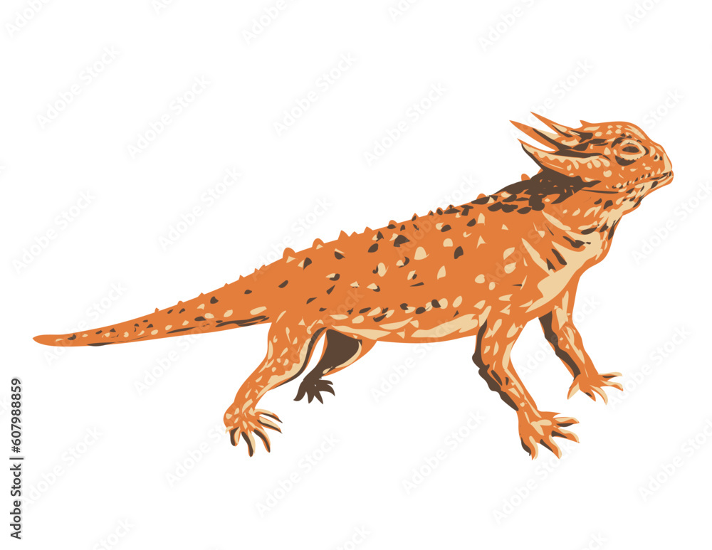 Fototapeta premium WPA poster art of a desert horned lizard viewed from side done in works project administration or federal art project style.
