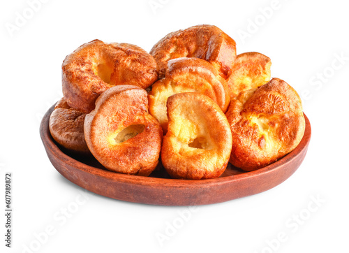 Plate with tasty Yorkshire pudding isolated on white background © Pixel-Shot