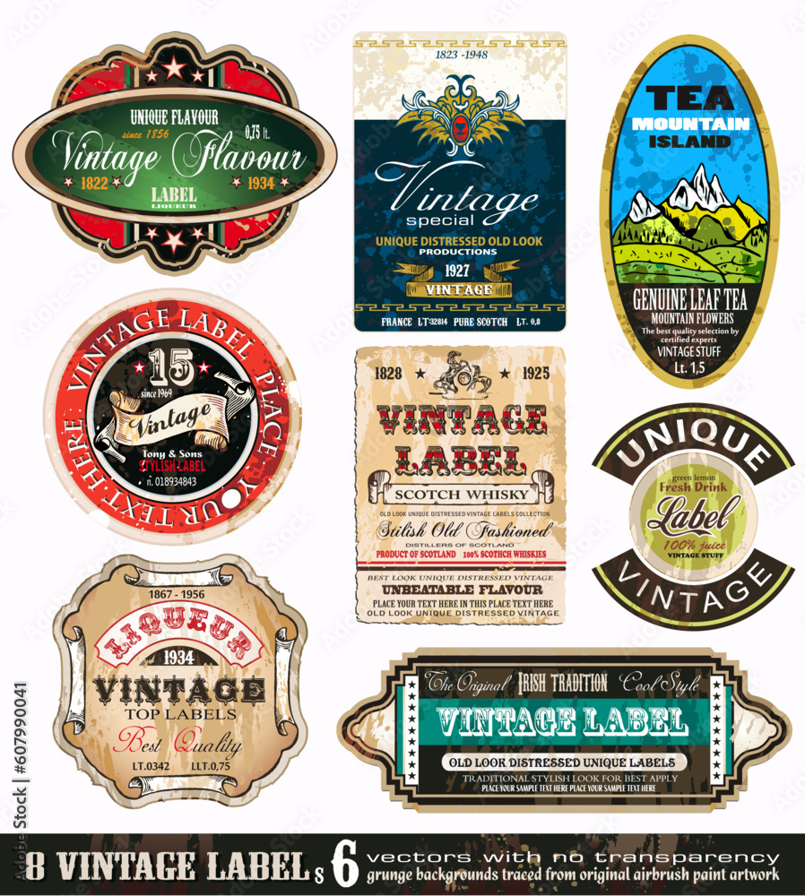 Vintage Labels Collection - 9 design elements with original antique style -Set 6