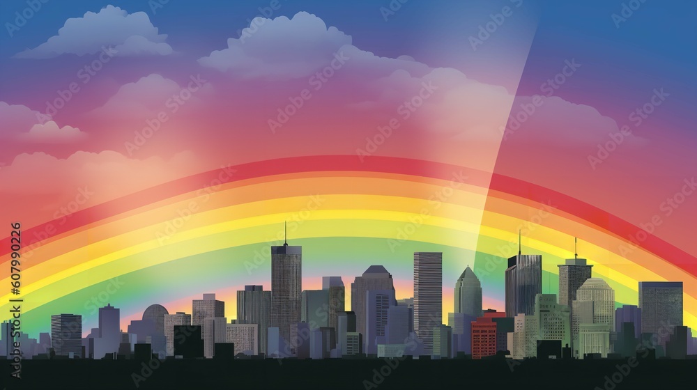 Celebratory Rainbow across a City Skyline
