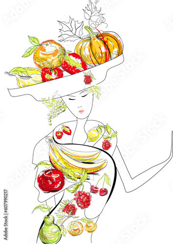 Fototapeta Naklejka Na Ścianę i Meble -  Beautiful woman with fruit