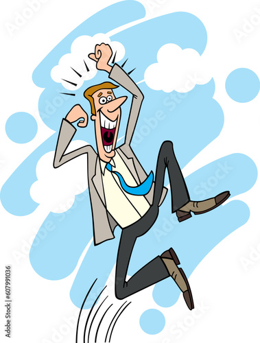 Illustration of happy stockbroker jumping