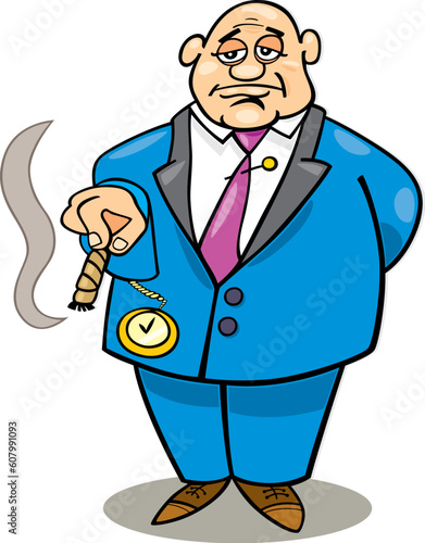 Cartoon illustration of rich man smoking cigar