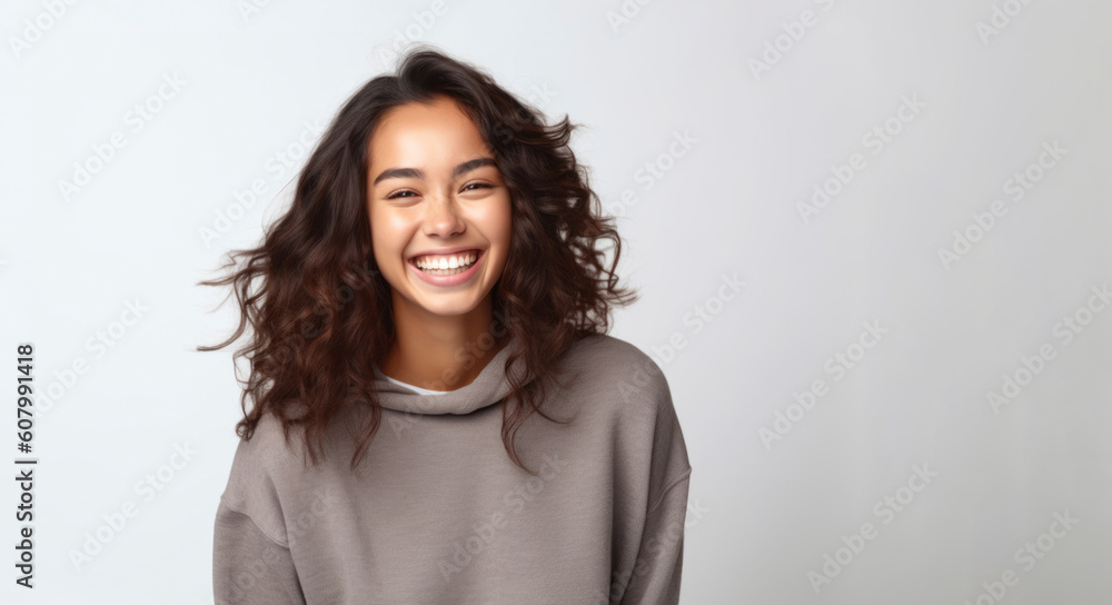 Portrait of a beautiful young woman smiling and looking at the camera Portrait of a beautiful young woman smiling and looking at the camera