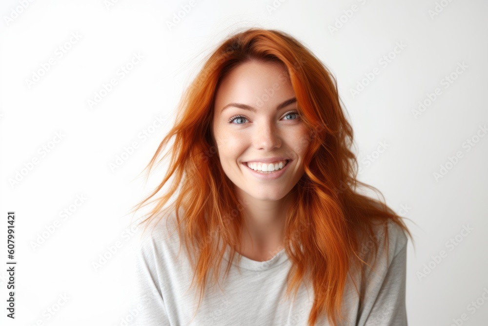 Portrait of a beautiful young woman with red hair on a white background Portrait of a beautiful young woman with red hair on a white background