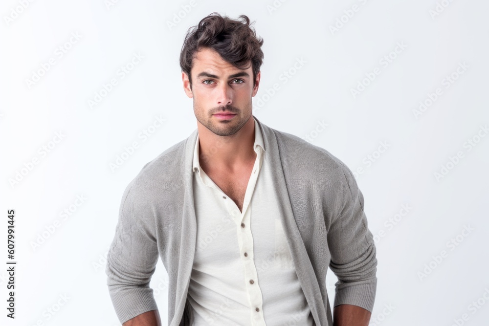 Portrait of a handsome young man standing with hands on hip over white background Portrait of a handsome young man standing with hands on hip over white background