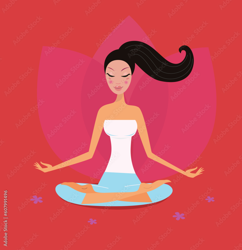 Asia girl relaxing in yoga lotus position. Vector Illustration. Asia girl relaxing in yoga lotus position. Vector Illustration.