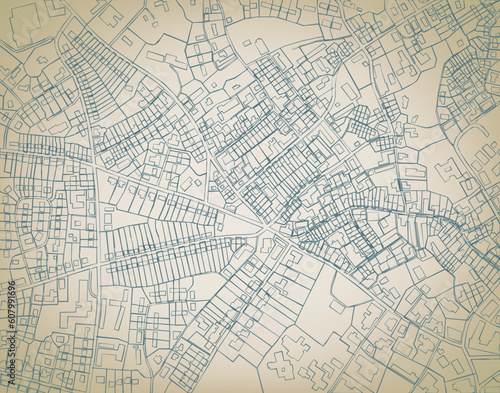 Editable vector sketch blueprint of a detailed generic street map without names