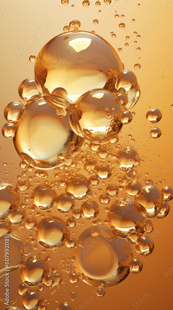 Oil bubbles background, AI generative gold liquid with golden drops. AI ...