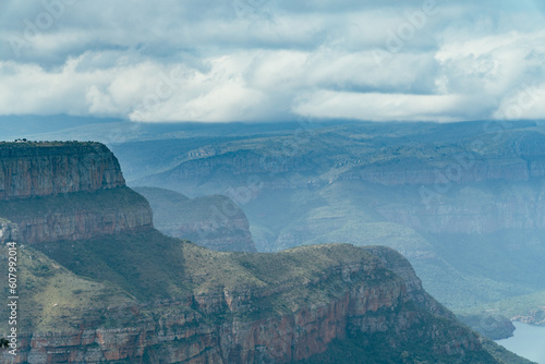 Wide shot of the view from the top of the blyde river canyon in South Africa.
