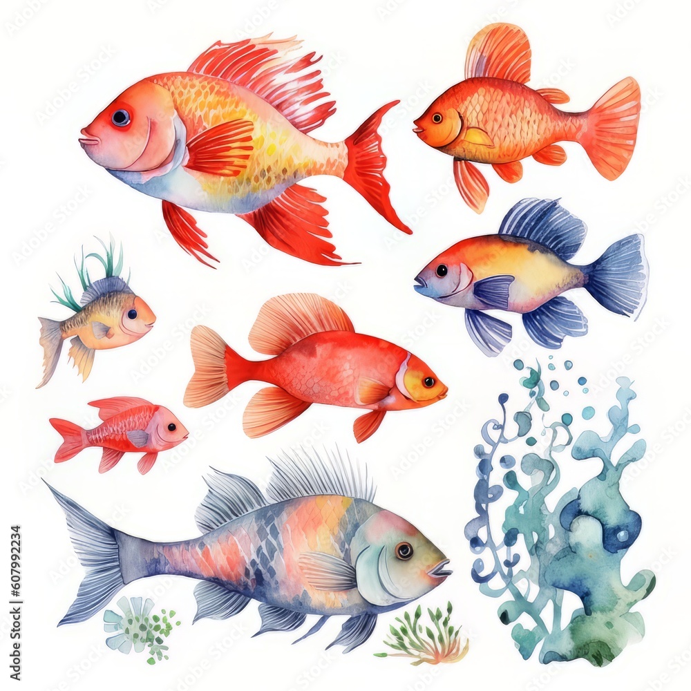 set of fish with Generative AI technology set of fish with Generative AI technology