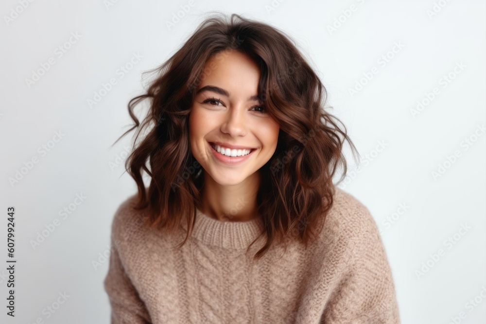 Portrait of a beautiful young woman smiling on a white background. Portrait of a beautiful young woman smiling on a white background.