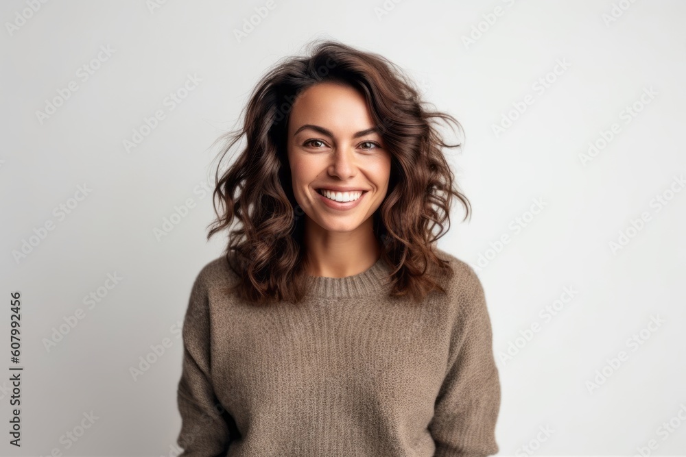 Portrait of a beautiful young woman smiling at the camera on a white background Portrait of a beautiful young woman smiling at the camera on a white background