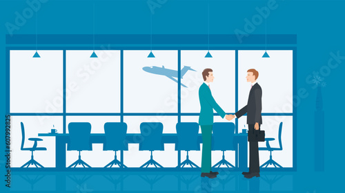 shake hands in meeting room.