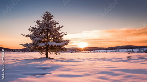 Snowy landscape bathed in the soft glow  © JAX