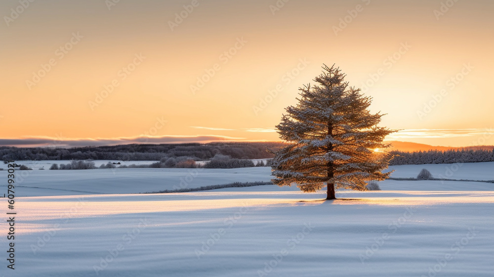 Snowy landscape bathed in the soft glow Snowy landscape bathed in the soft glow