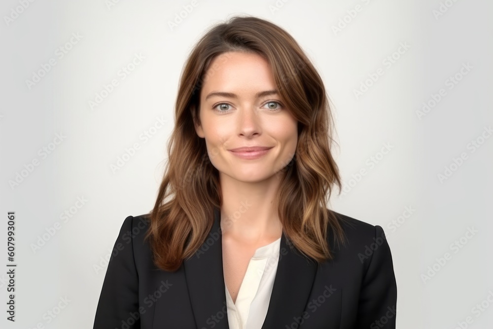 Portrait of a beautiful young business woman on a gray background. Portrait of a beautiful young business woman on a gray background.