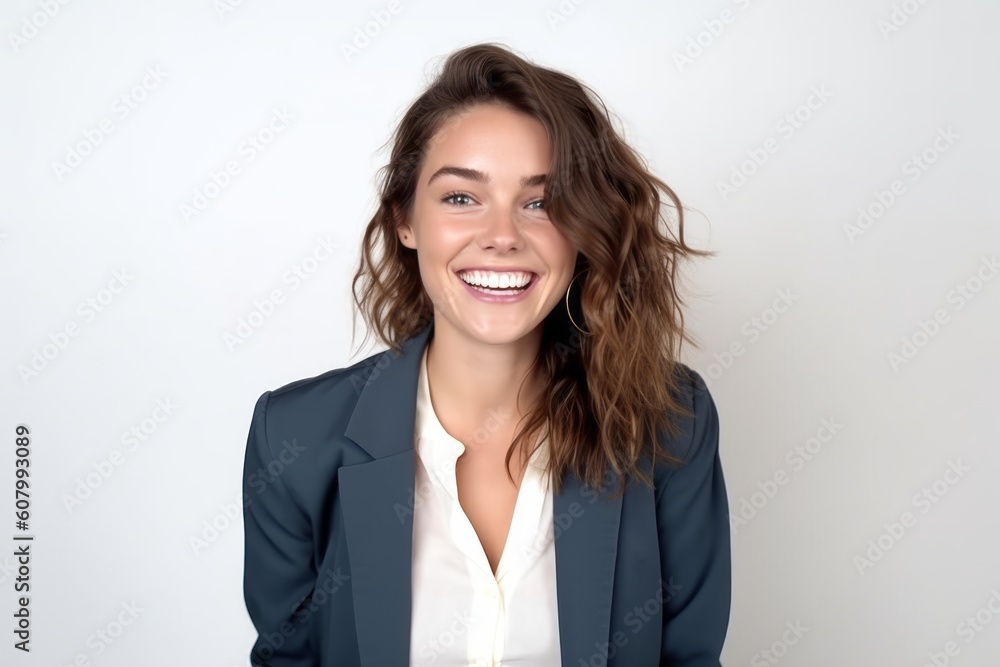Portrait of a smiling young business woman on a white background. Portrait of a smiling young business woman on a white background.