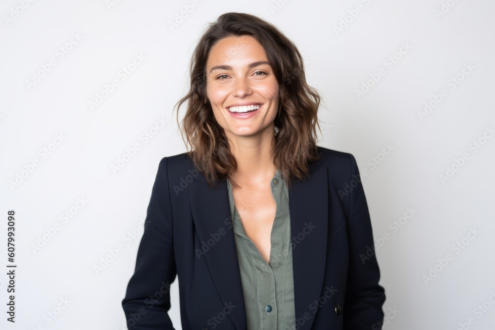 Portrait of happy businesswoman smiling at camera against white background. Portrait of happy businesswoman smiling at camera against white background.