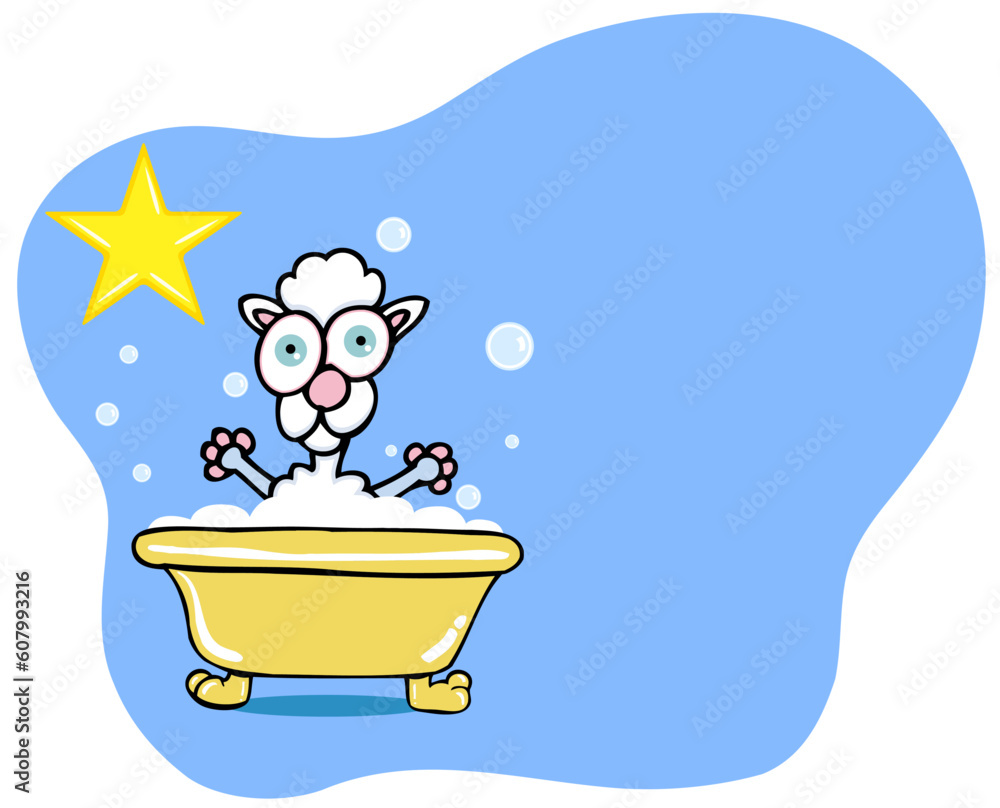 Naklejka premium Canine is enjoying a bubble bath like a superstar.